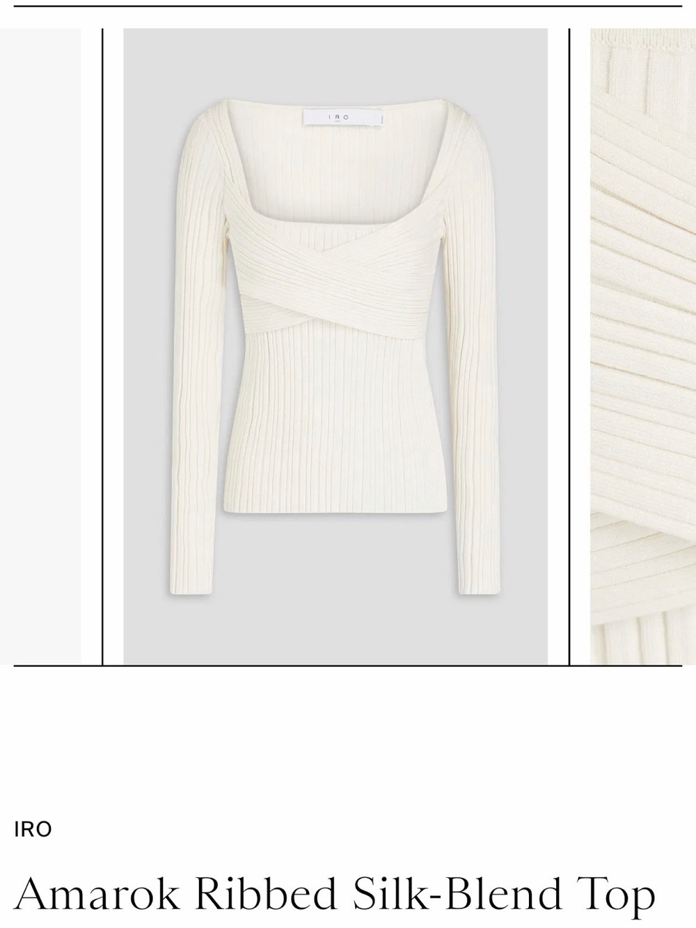 NWOT- IRO %75 silk Cream Ribbed Square-Neck Silk-Blend Sweater